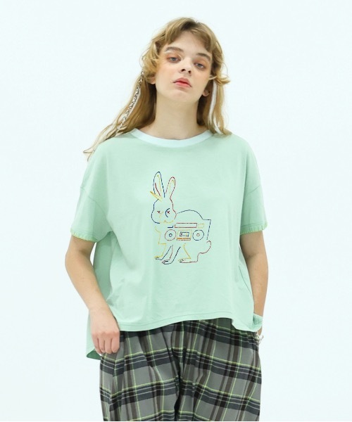 tシャツ Blanket stitch T-shirt “RABIT EMBROI” レディース メンズ