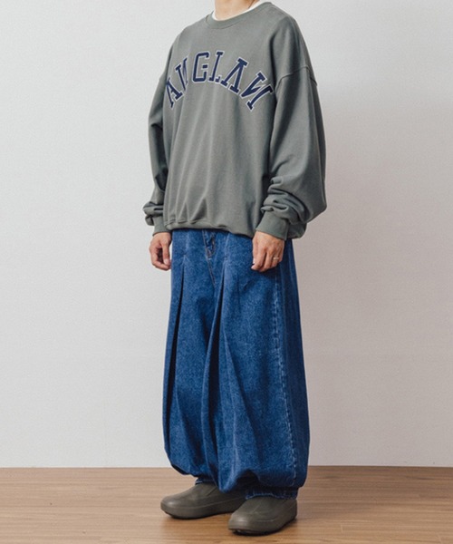希少★ANGLAN アングラン アンバランスロングタックデニムバルーンパンツ ANGLAN ANGLAN-Stone Vintage Denim Balloon Pants アングラン