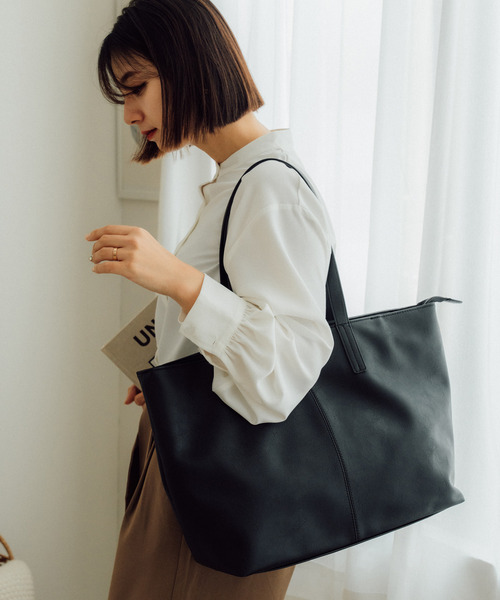 DEVICE（デバイス） トートバッグ 合皮 両あおり シンプル センター
