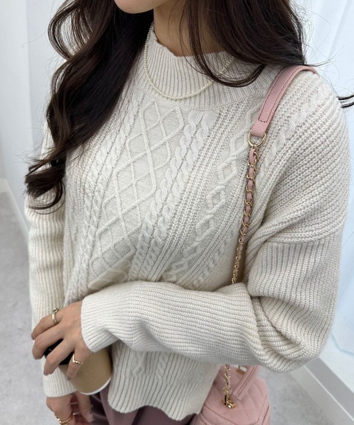 alotta（アロッタ） ニット セーター ケーブル柄モックネックニット