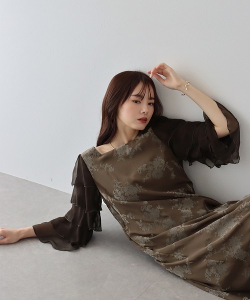 J by blue ドレス KYOTOフロッキーティアードスリーブドレス