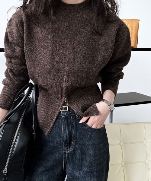 ニット セーター フロントZIPポロニット レディース N.s ニット セーター フロントZIPリブニットトップス レディース