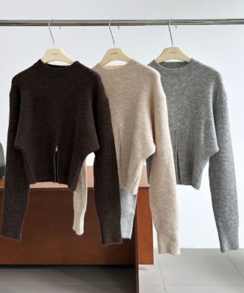ニット セーター フロントZIPポロニット レディース N.s ニット セーター フロントZIPリブニットトップス レディース