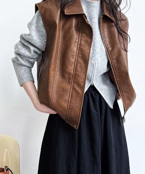 ニット セーター フロントZIPポロニット レディース FREAK'S STORE ニット セーター ポロニット レディース