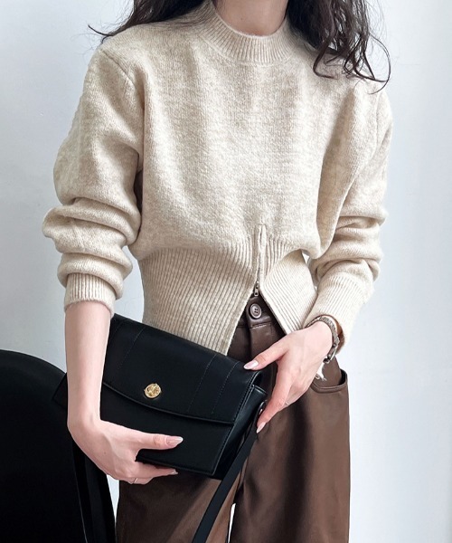 ニット セーター フロントZIPポロニット レディース N.s ニット セーター フロントZIPリブニットトップス レディース