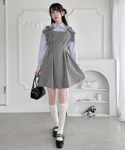 pium ダブルリボンレイヤードフレアワンピース グレーミックス ダブル