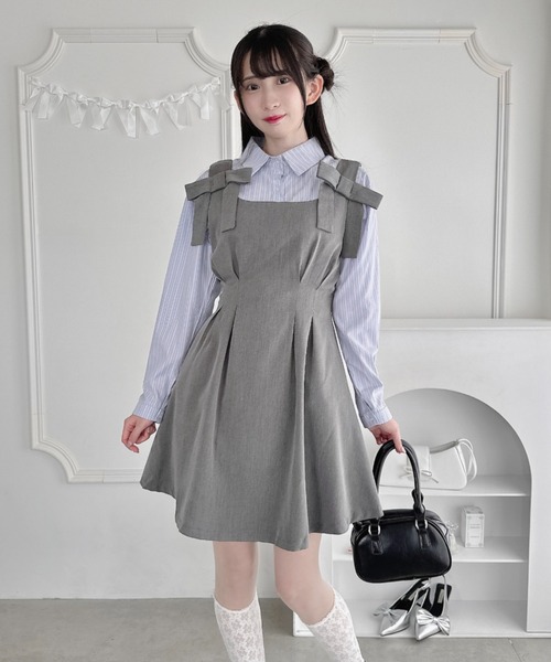 Loueme ワンピース ウエストタックリボンフレアワンピース