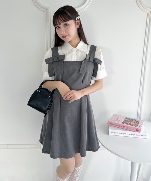 Loueme ワンピース ウエストタックリボンフレアワンピース