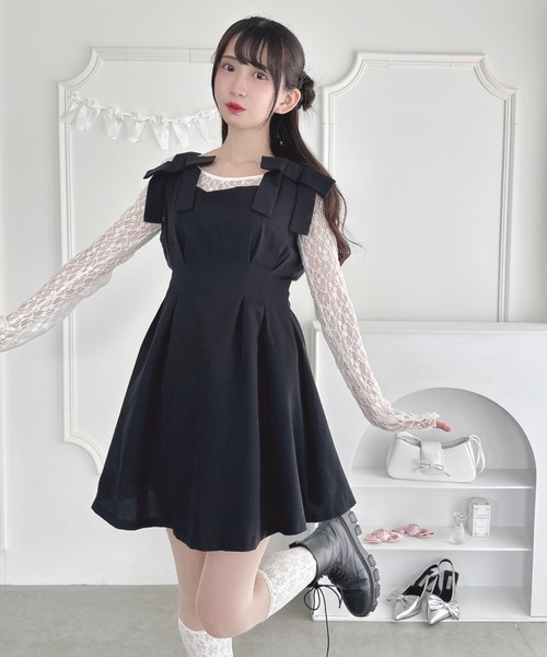 Loueme ワンピース ウエストタックリボンフレアワンピース