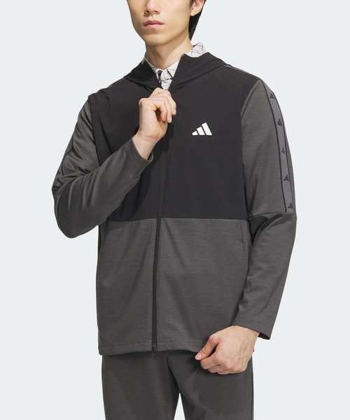 adidas コート ジャケット ファブリックミックスストレッチ