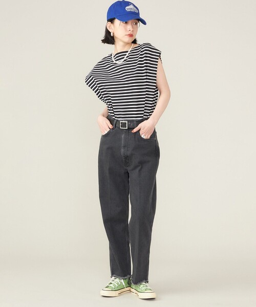 タンクトップ ノースリーブ Graph Border Jersey タンクトップ レディース セール】ボーダーハイネック ノースリーブTシャツ / タンク