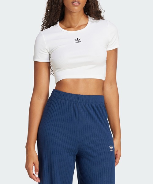 アディダスオリジナルス エッセンシャルズ リブ Tシャツ 白 黒 adidas tシャツ エッセンシャルズ リブ Tシャツ / アディダス