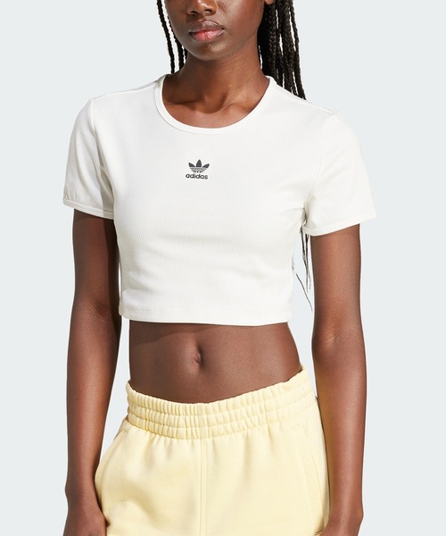アディダスオリジナルス エッセンシャルズ リブ Tシャツ 白 黒 adidas tシャツ エッセンシャルズ リブ Tシャツ / アディダス