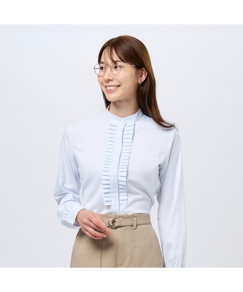 ブラウス シャツ COFREX スタンドたたみフリル 長袖レディースフリルシャツ レディース