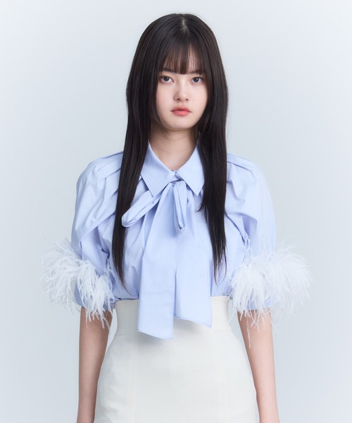 eimy istoire エイミーイストワール フェザーカフスシャツ ホワイト フェザーカフスシャツ(F WHITE): TOPS