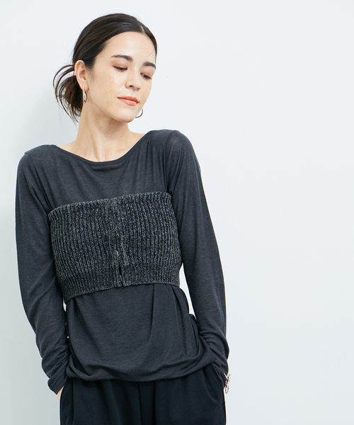 やむちゃ★新品タグ付き カーブスリーブビスチェニット LE CERCLE par rope' tシャツ ニットビスチェ付ロングスリーブ
