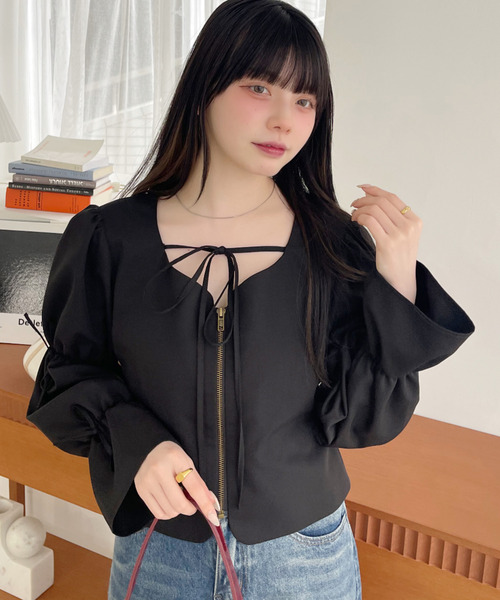 Ada. ブラウス シャツ ハートネック キャンディースリーブ リボン