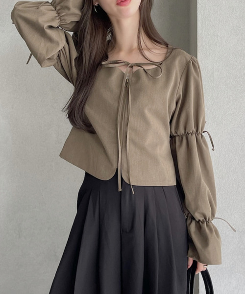 Ada. ブラウス シャツ ハートネック キャンディースリーブ リボン