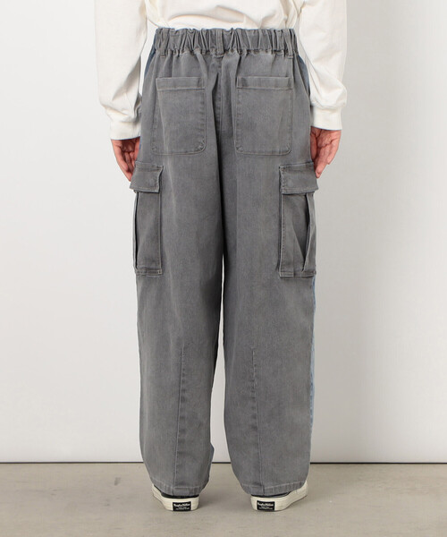 パープル＆イエロー（Purple & Yellow）/デニム配色ワイドテーパードカーゴパンツ Purple&Yellow（パープルアンドイエロー） ジーンズ デニム配色ワイド