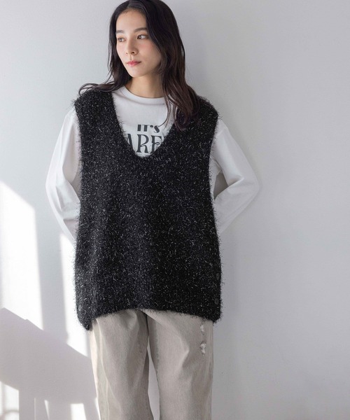 LOWRYS FARM ニット セーター ラメシャギーベスト 284592 レディース
