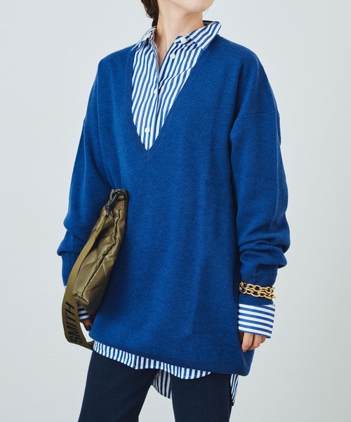 Plage FurVネックニットプルオーバー　ネイビー plage（プラージュ） Vネックニット FREE ホワイト レディース