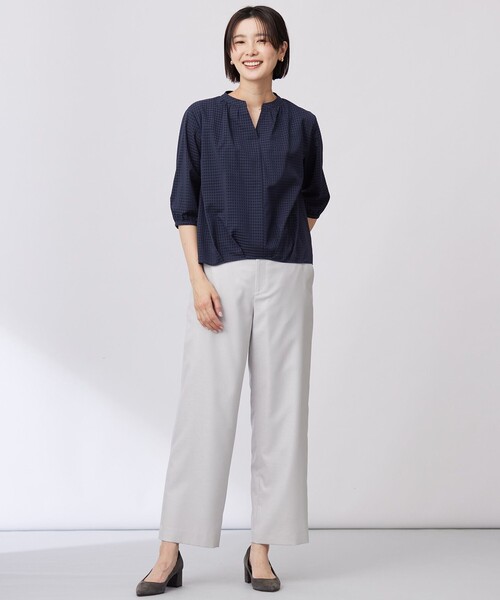tシャツ 「洗える」コットンブレンドチェック バンドカラー