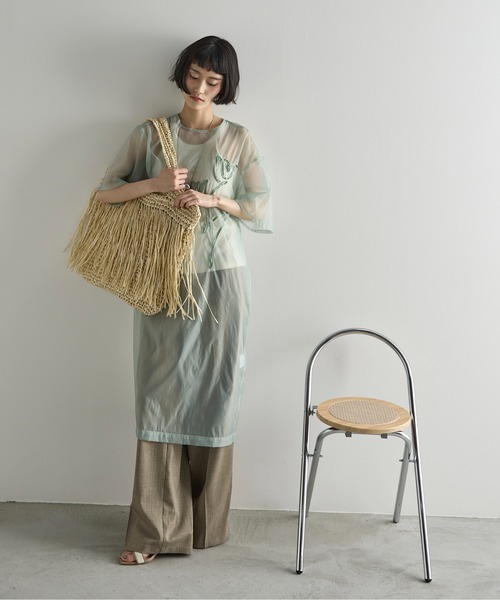 THE Yon ワンピース フラワーコード刺繍シアーワンピース
