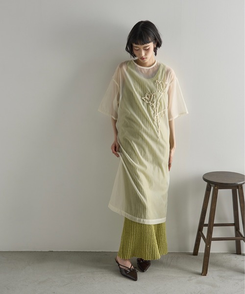 ワンピース7/7 THE Yon ワンピース フラワーコード刺繍シアーワンピース