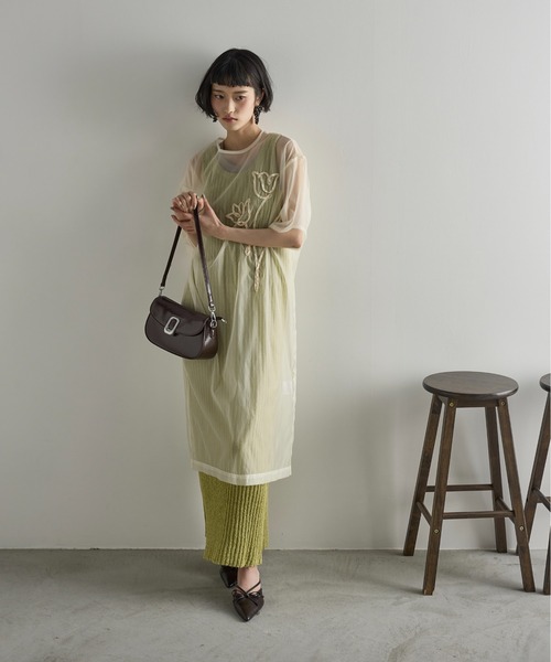 ワンピース YOON*size100 THE Yon ワンピース フラワーコード刺繍シアーワンピース