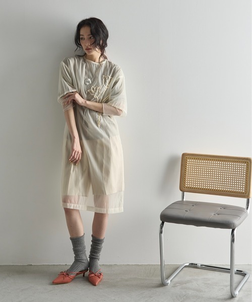ワンピース7/7 THE Yon ワンピース フラワーコード刺繍シアーワンピース