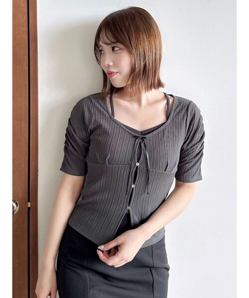 dazzlin tシャツ カーデタイトリボンカットトップス レディース