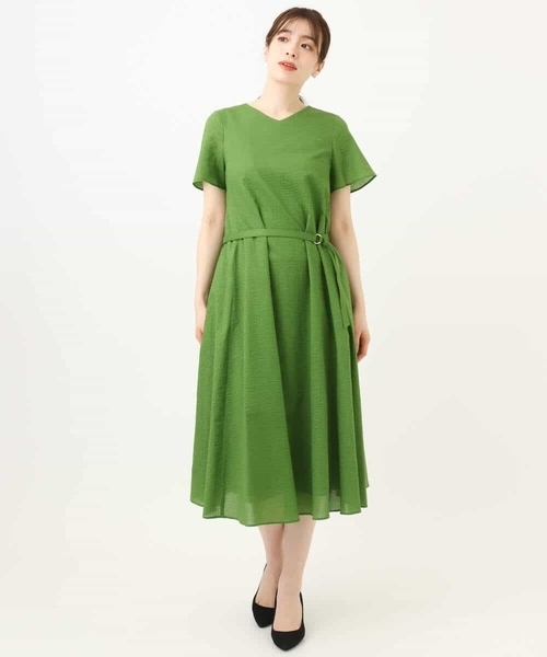 OFUON（オフオン） ワンピース VネックAラインシルエットワンピース