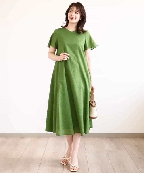 オフオン（OFUON）/【選べるサイズS−L/洗える/WEB限定サイズあり】VネックAラインシルエットワンピース OFUON（オフオン） ワンピース VネックAラインシルエットワンピース