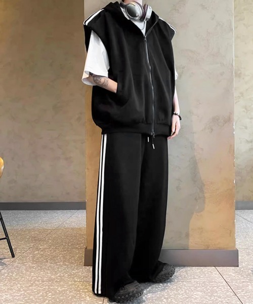 フード付 ノースリーブ スウェット セットアップ ワイドパンツ 楽天市場】2点セット ワイドパンツ フード付き パーカー 冬
