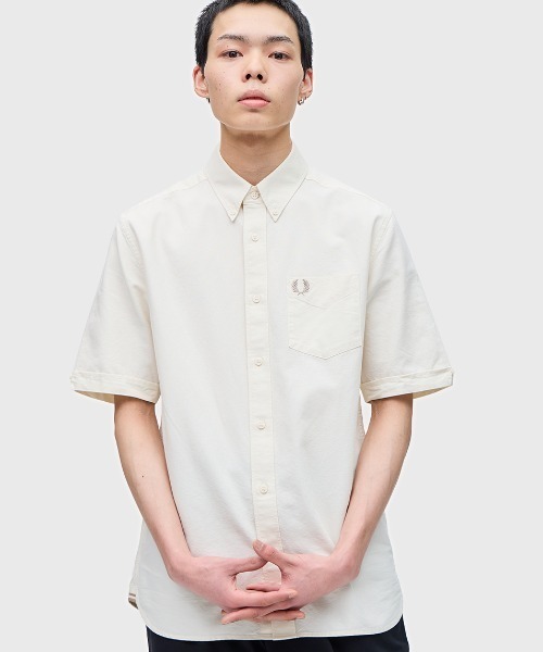 FRED PERRY 半袖シャツ M ホワイト/ブラック FRED PERRY 「FRED PERRY」 半袖シャツ M ホワイト メンズ
