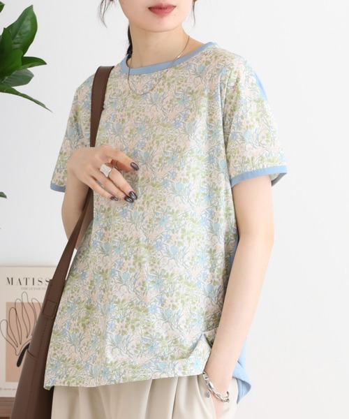 tシャツ BRODIAEA リバティプリント半袖Ｔシャツ ボタニカル柄×無地切り替えカットソー「日本製」 レディース tシャツ BRODIAEA リバティプリント半袖Tシャツ ボタニカル柄