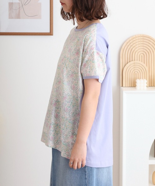 tシャツ BRODIAEA リバティプリント半袖Ｔシャツ ボタニカル柄×無地切り替えカットソー「日本製」 レディース ブローディア BRODIAEA リバティプリント半袖Tシャツ ボタニカル