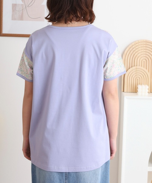 tシャツ BRODIAEA リバティプリント半袖Ｔシャツ ボタニカル柄×無地切り替えカットソー「日本製」 レディース tシャツ BRODIAEA リバティプリント半袖Tシャツ ボタニカル柄