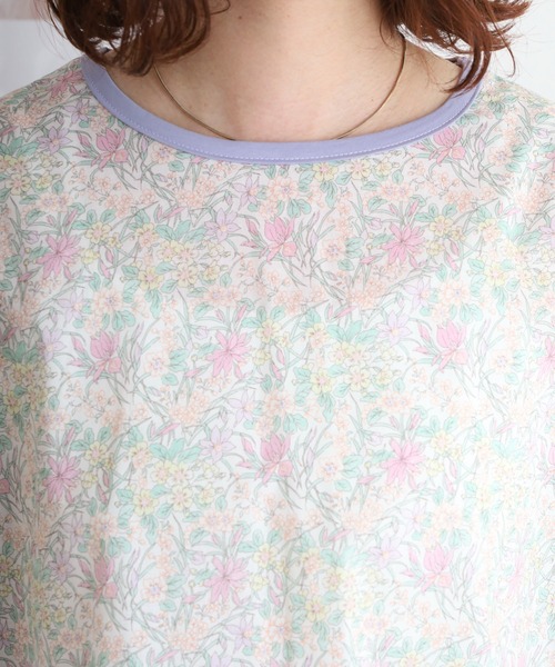 tシャツ BRODIAEA リバティプリント半袖Ｔシャツ ボタニカル柄×無地切り替えカットソー「日本製」 レディース ブローディア BRODIAEA リバティプリント半袖Tシャツ ボタニカル