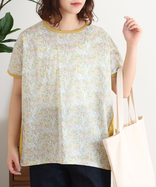 tシャツ BRODIAEA リバティプリント半袖Ｔシャツ ボタニカル柄×無地切り替えカットソー「日本製」 レディース ブローディア BRODIAEA リバティプリント半袖Tシャツ ボタニカル