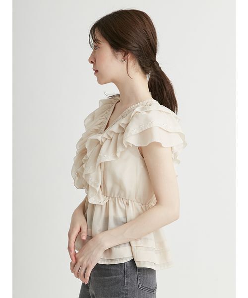 CELFORD ブラウス HANAE MORI×CELFORDコラボ】 パール付きフリルブラウス(ブラウス