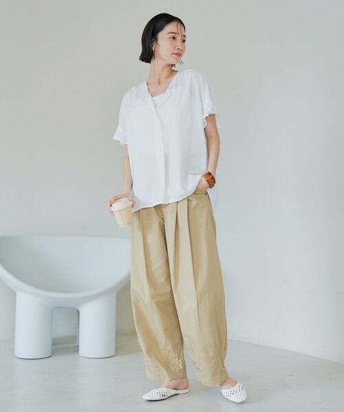 coen（コーエン） ブラウス シャツ 「接触冷感」袖フリルスキッパー