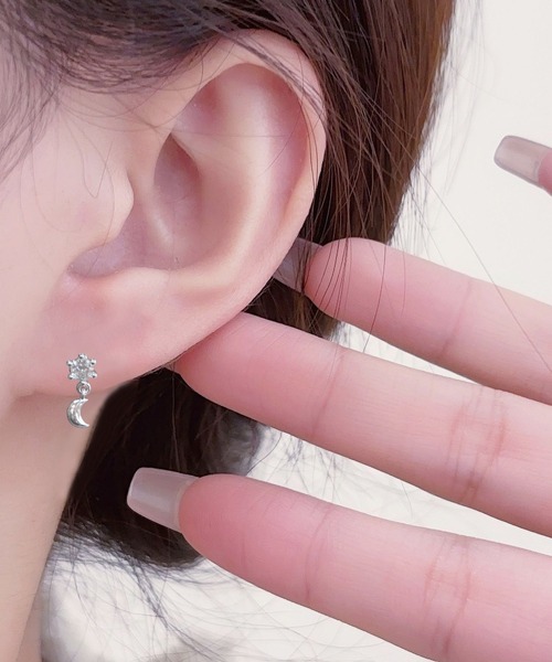 UP START ピアス 「片耳ピアス」ラインストーンデザインバーベルピアス