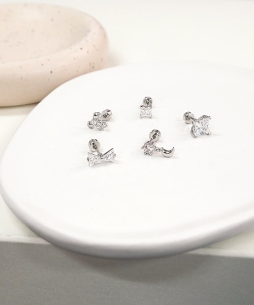 UP START ピアス 「片耳ピアス」ラインストーンデザインバーベルピアス