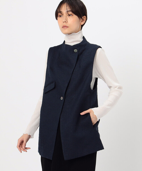 ベスト ジレ 和紙混ツィード ボトルネックジレ レディース