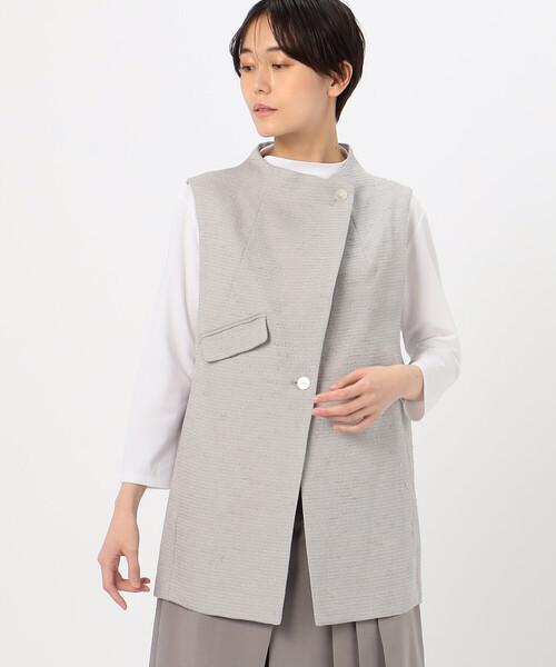 ベスト ジレ 和紙混ツィード ボトルネックジレ レディース Gabardine K.T ベスト ジレ 和紙混ツィード ボトルネックジレ