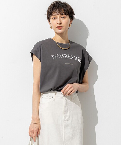 tシャツ 「接触冷感/洗える」BON-PRESAGE ロゴ フレンチスリーブ Tシャツ レディース セール】【接触冷感/洗える】BON-PRESAGE ロゴ フレンチスリーブ