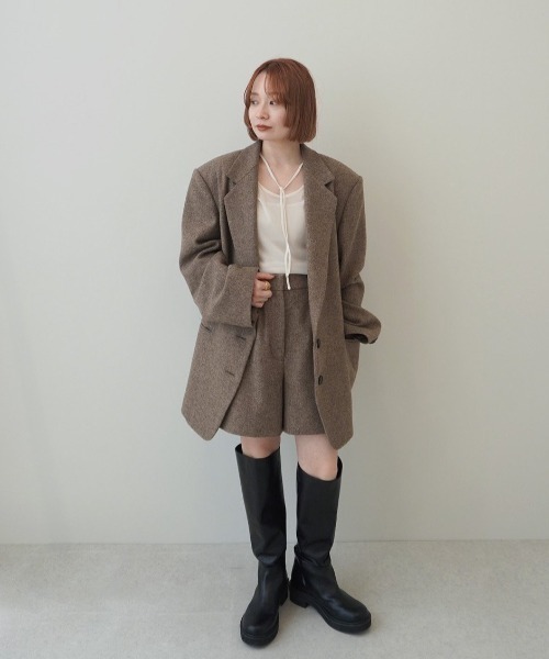 anuke ブラウン テーラードジャケット ヘリンボーンウール anuke（アンヌーク） ジャケット テーラードジャケット Herringbone
