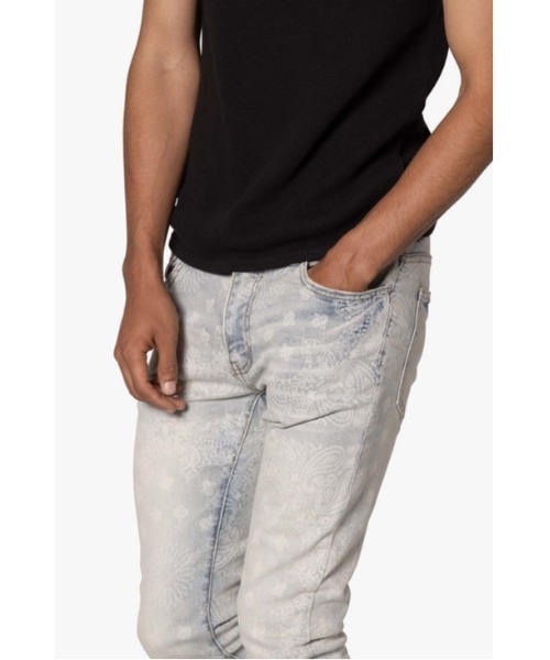 [mnml] X696 ペイズリー スキニー デニム スカイブルー X696 Paisley Patterned Denim - Light Blue | mnml | shop now