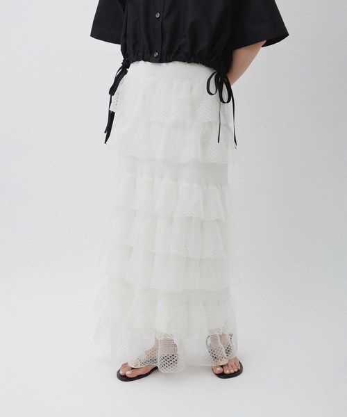 【美品】ADAM ET ROPÉ シアーオーガンジープリーツスカート38サイズ ADAM ET ROPÉ FEMME(アダム エ ロペ ファム) / シアー